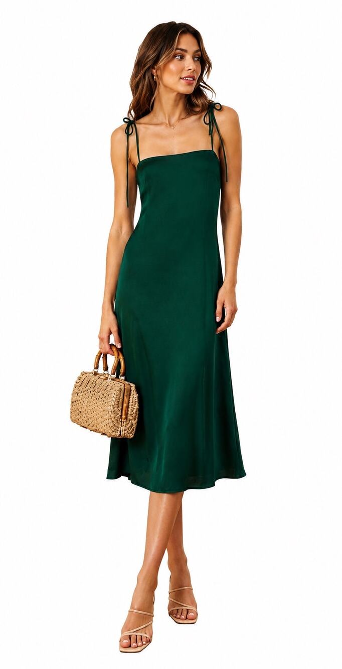 Reformation Finley Green Midi Dress Tie Strap Wedding Guest Cocktail Size 2